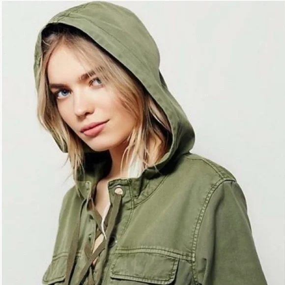 Free People Safari 100% Cotton Army Green Pullover Jacket $198 Retail Size L - Picture 3 of 13